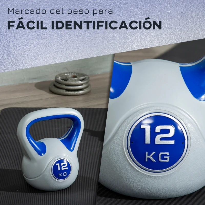 SPORTNOW Pesa Rusa 12 kg Revestimiento de PU y Relleno de Arena para Entrenamiento de Fuerza 24x17x28 cm Azul Oscuro y Gris