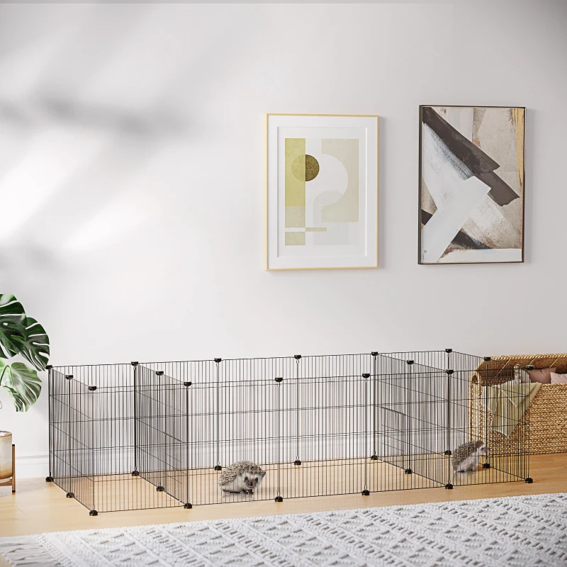 PawHut Enclos parc modulable pour petits animaux lapins rongeurs chiots 18 panneaux en fil d'acier 2 portes 175 x 70 x 45 noir