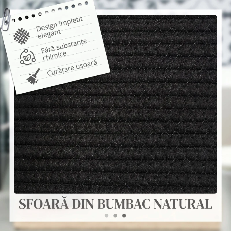 HOMCOM Coș pentru rufe de 88L portabil și pliabil cu mânere din bumbac natural, Ø56x35.5 cm, negru