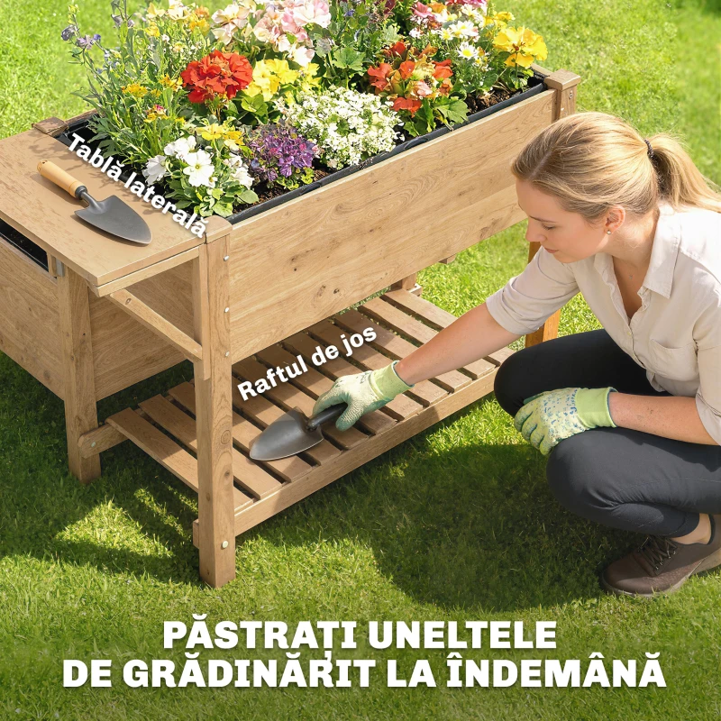 Outsunny Jardinieră Înălțată pe 2 Niveluri cu Rafturi din Lemn, 119,5x102x76,5cm, Maro