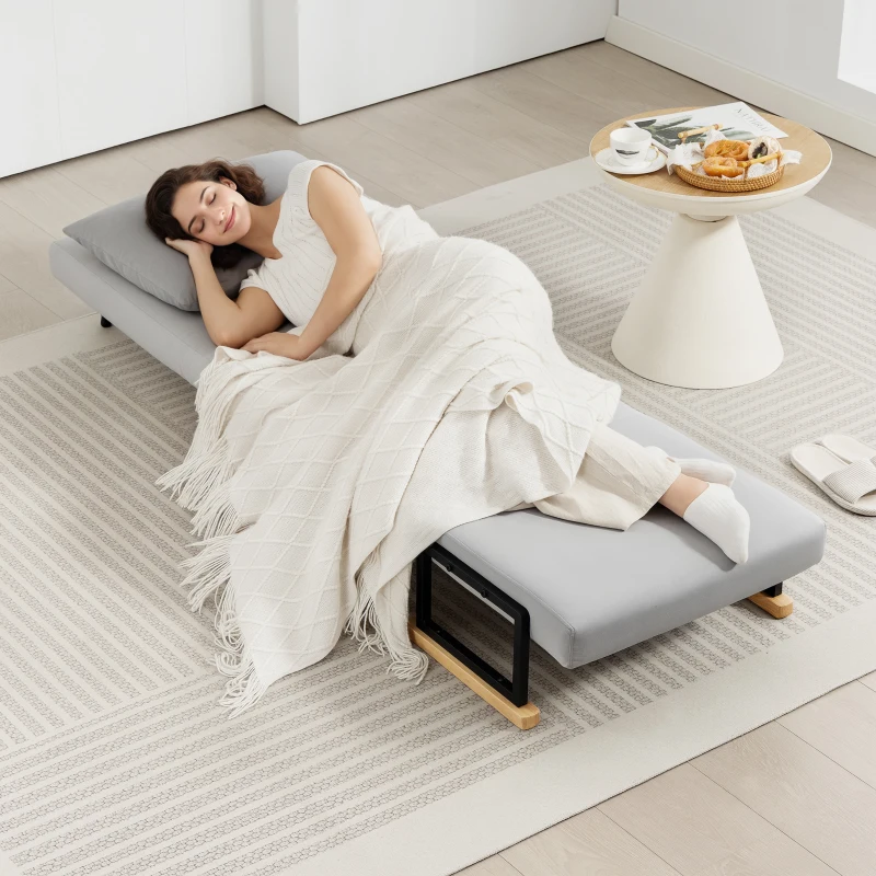 HOMCOM Poltrona Convertível em Cama Poltrona 3 em 1 Convertível em Cama com Encosto Ajustável em 5 Níveis 63x73x81 cm Cinza Claro