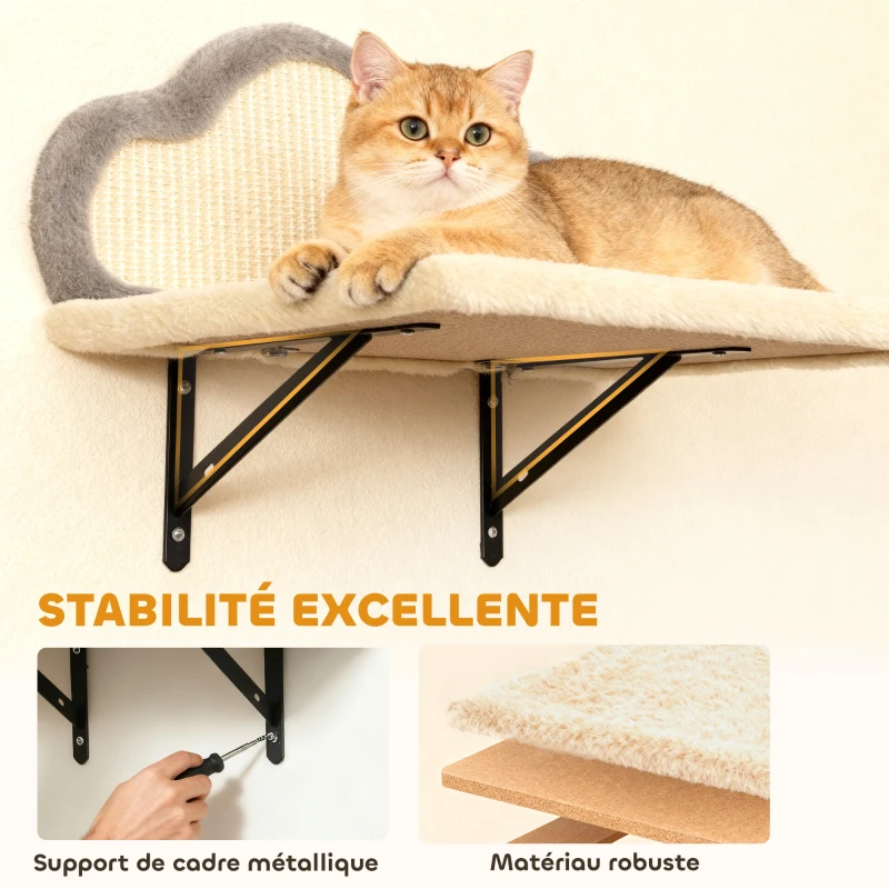 PawHut Étagères murales pour chat ensemble de meubles muraux 6 pièces hamac à bulles en acrylique niche hamac échelle beige