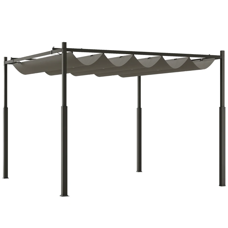 Outsunny Pergola ca. 3x3 m Freistehend Terrassenüberdachung mit Schiebedach, magnetisches Pad, 8 cm Säule UV-beständig