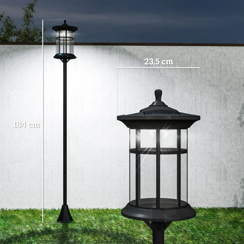 Outsunny 2 Candeeiros Solares de Exterior com Painel Solar Acendimento Automático Impermeável IP44  23,5x23,2x184 cm Preto