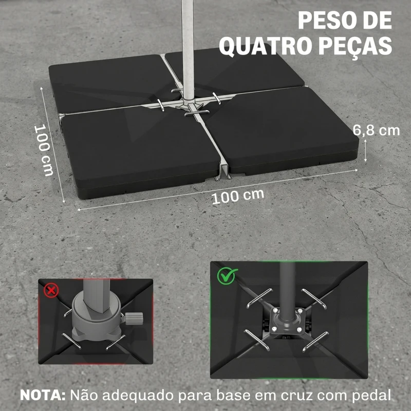 Outsunny Conjunto de Pesos para Base de Chapéu de Sol de 4 Peças Quadrado Preenchível 60 kg de Água 70 kg de Areia ou 80 kg Mixto Preto