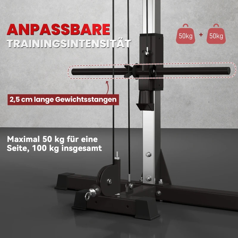 SPORTNOW Crossover-Fitnessgestell, Kabelzugsystem, für 1 oder 2 Personen, Stahl, Kunststoff, Schwarz(m-5)