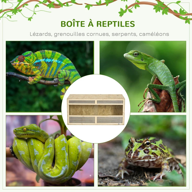 PawHut Terrarium en bois OSB pour reptiles avec porte coulissante en verre - 100 x 47 x 47 cm naturel
