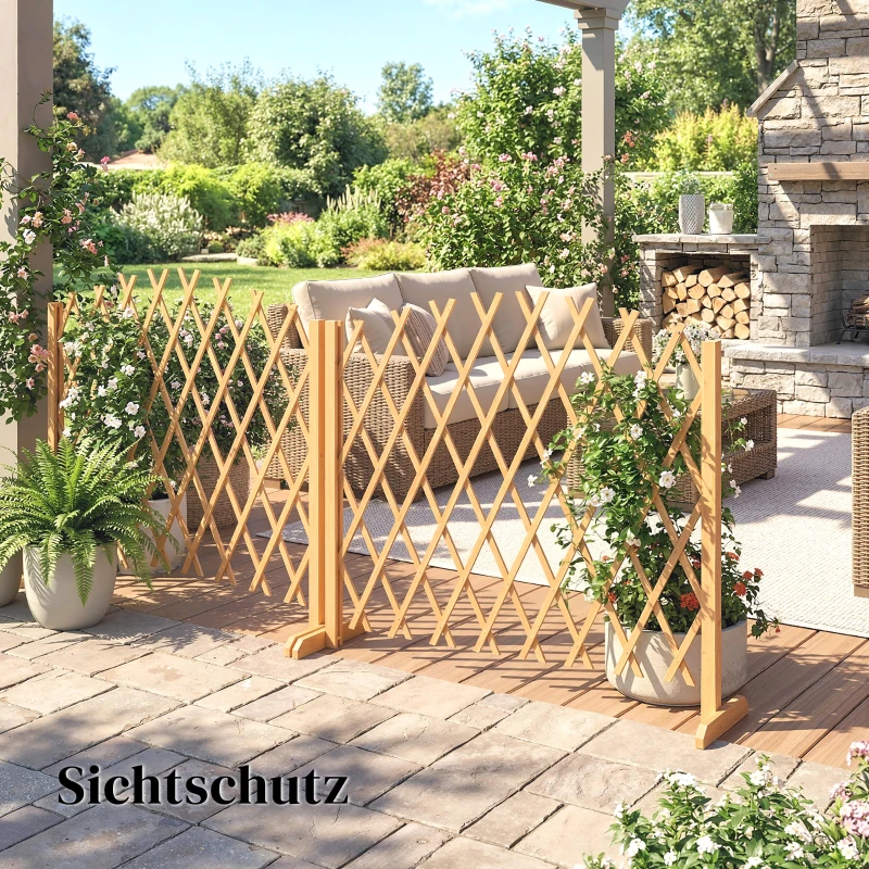Outsunny Absperrgitter 2er-Set Scherengitter ausziehbar freistehender Scherensperre mit Standfüßen 180 x 30 x 103 cm Braun