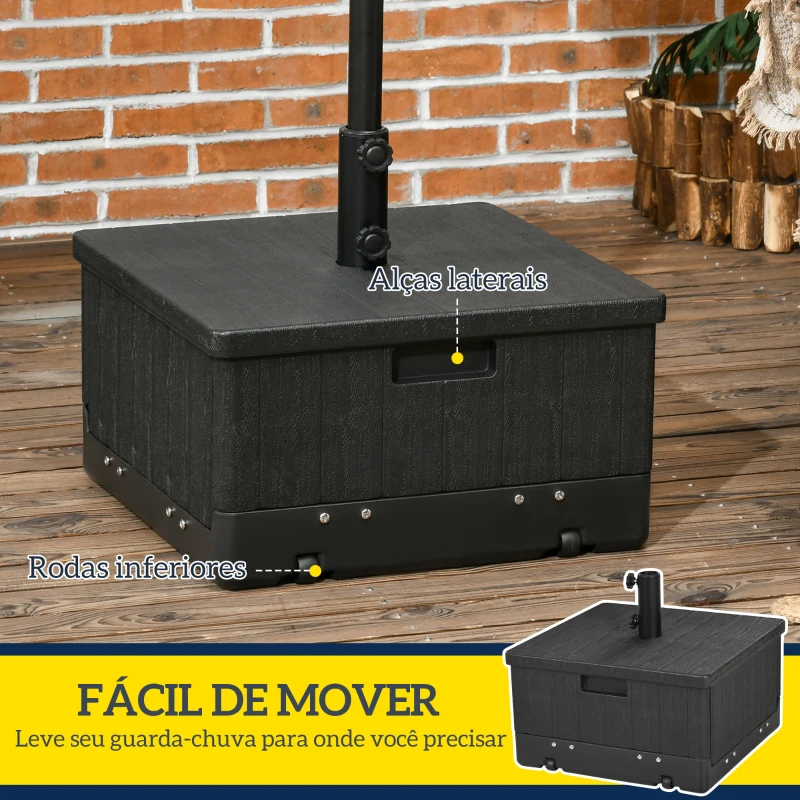 Outsunny Base para Chapéu de Sol  Exterior 3 em 1 Mesa Auxiliar Vaso com Drenagem Recarregável com Areia 80 kg Preto
