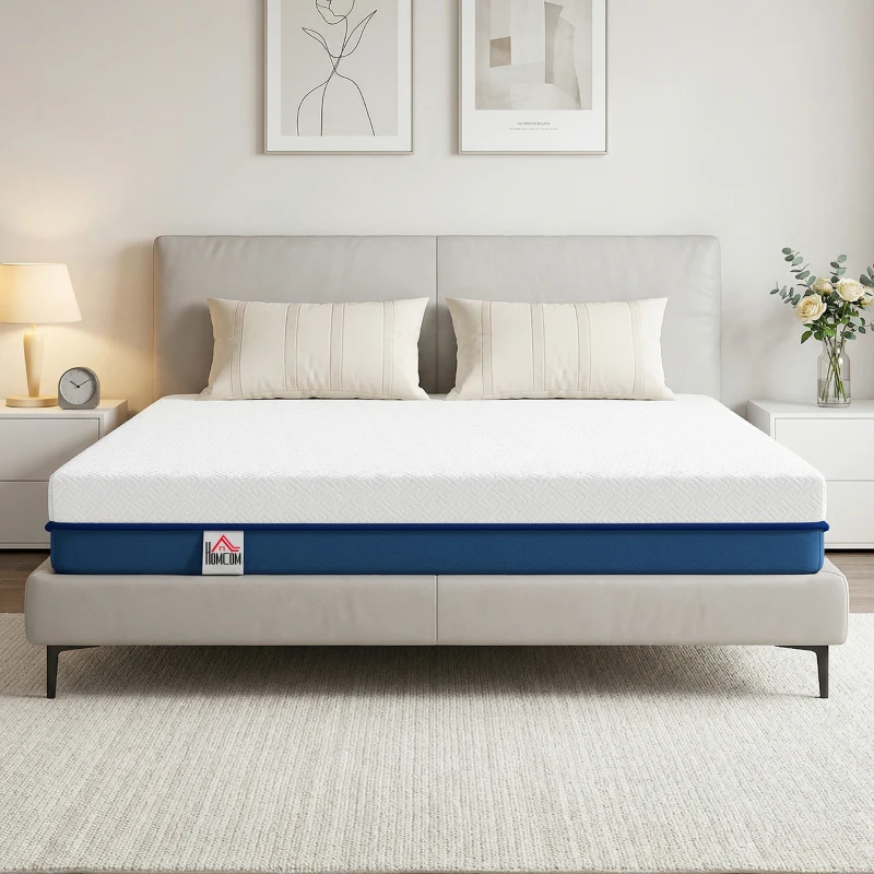 HOMCOM Matelas 160x200cm, matelas 2 personnes, mousse à mémoire de forme au thé vert, housse amovible lavable, fermeté moyenne