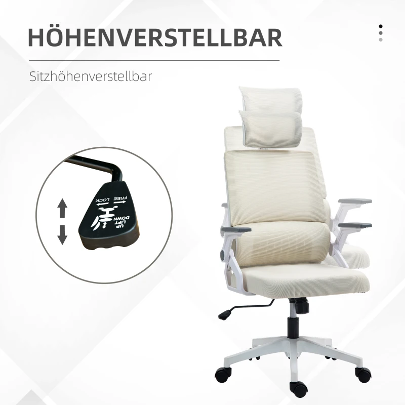 Vinsetto Bürostuhl Schreibtischstuhl Office-Stuhl, höhenverstellbar, 1 Kopfstütze, 60 x 61 x 121,5 cm Beige