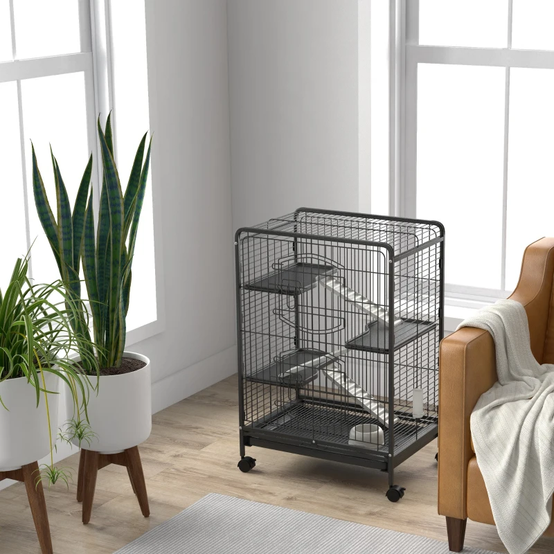 PawHut 4 Levels Removable Small Animal Cage, 95cm - Black