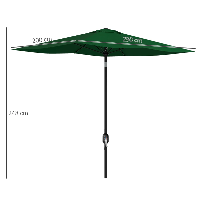 Outsunny Umbrelă de Grădină Rectangulară 2x3 m Reglabilă cu Deschidere prin Manivelă, Verd
