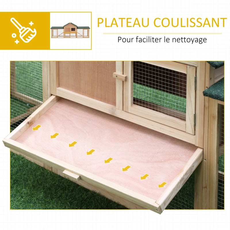 PawHut Clapier cage à lapins rongeurs XXL clapier nain 2 étages toit bitumé intégral tiroir déjection 210L x 45,5l x 84,5H cm bois massif pin pré-huilé