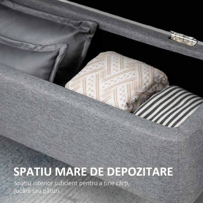 HOMCOM Bancă de Depozitare din Material Textil cu Efect de Catifea, pentru Dormitor, Living și Hol, 101x38,5x44,5 cm, Gri(m-4)