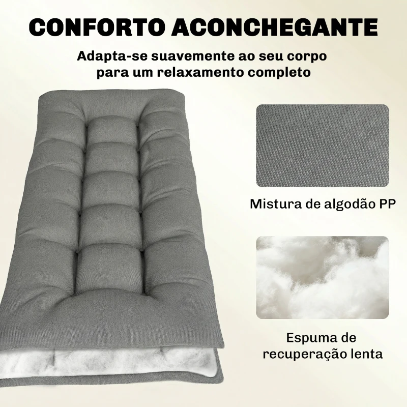 Outsunny Almofada para Banco Exterior com Alças de Fixação Proteção UV50+ Recuperação Lenta Interior Exterior 198x65x13 cm Cinzento