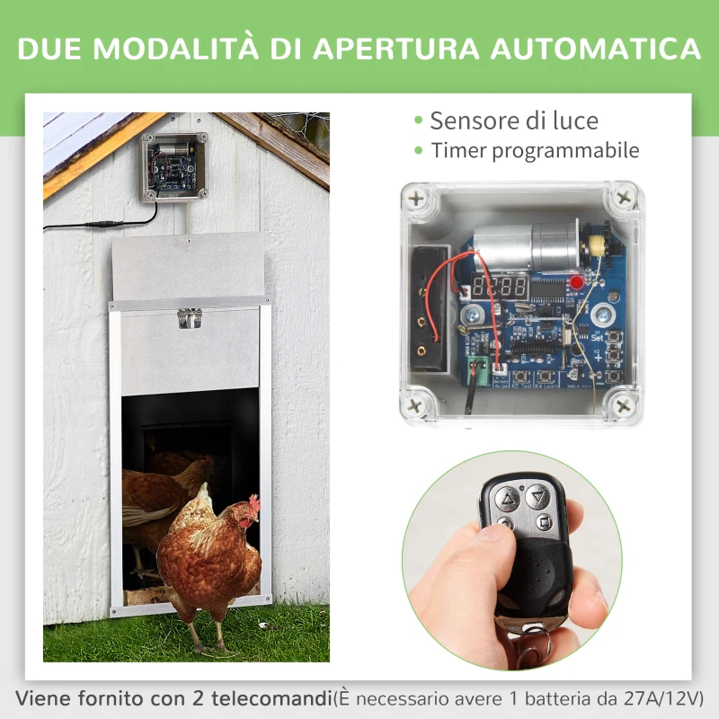 PawHut Porta Automatica Pollaio da 6V con Timer e Sensore di Luce, Alluminio e ABS, 30x30cm