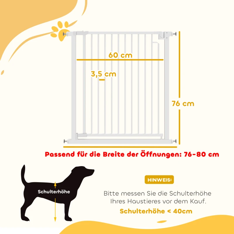 PawHut Treppenschutzgitter Absperrgitter ohne Bohren mit automatische Schließung für Kinder Küche Treppe 76-80 x 76 cm Weiß