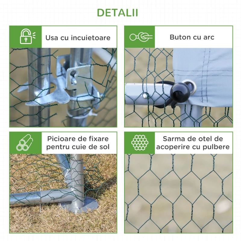 PawHut Coteț pentru Găini de Exterior din Metal cu Acoperiș din Material Oxford, 300x400x195 cm, Argintiu(m-7)