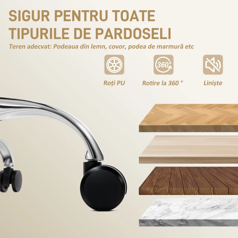 HOMCOM, Scaun de Birou, Cu Suport pentru Picioare și Tetieră, din Piele PU, Spumă și Metal, 76x73x117-125 cm, Crem