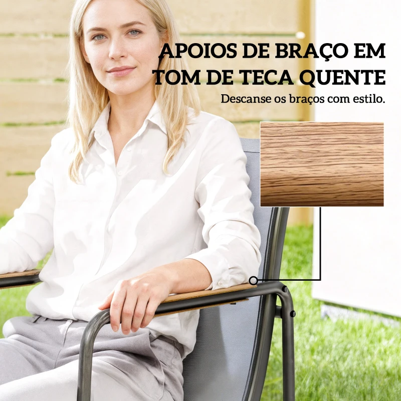 Outsunny Conjunto de Mesa e Cadeiras de Jardim de 7 Peças com Mesa de Vidro Temperado 6 Cadeiras e Estrutura em Aço Cinza
