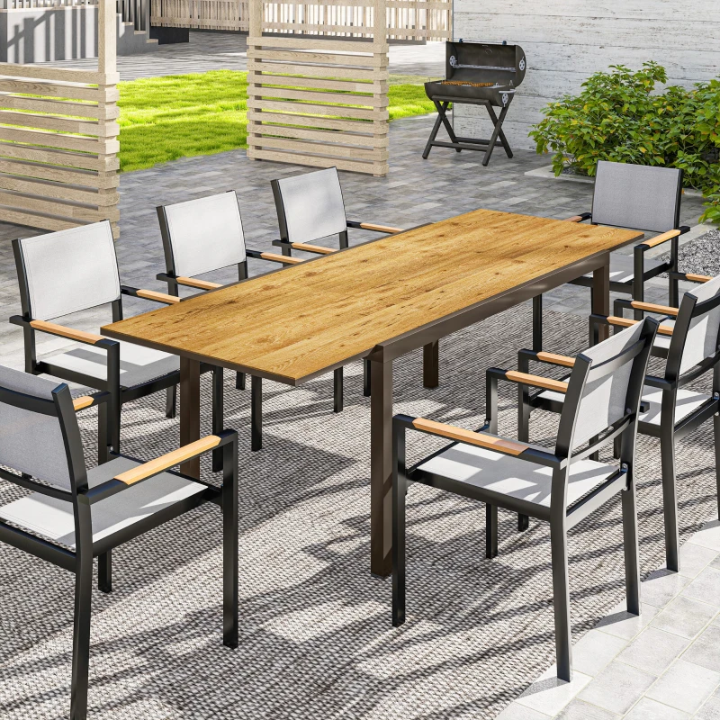 Outsunny Mesa de Comedor Exterior Extensible de 160-240 cm para 6-8 Personas Mesa de Jardín Rectangular para Terraza Marrón