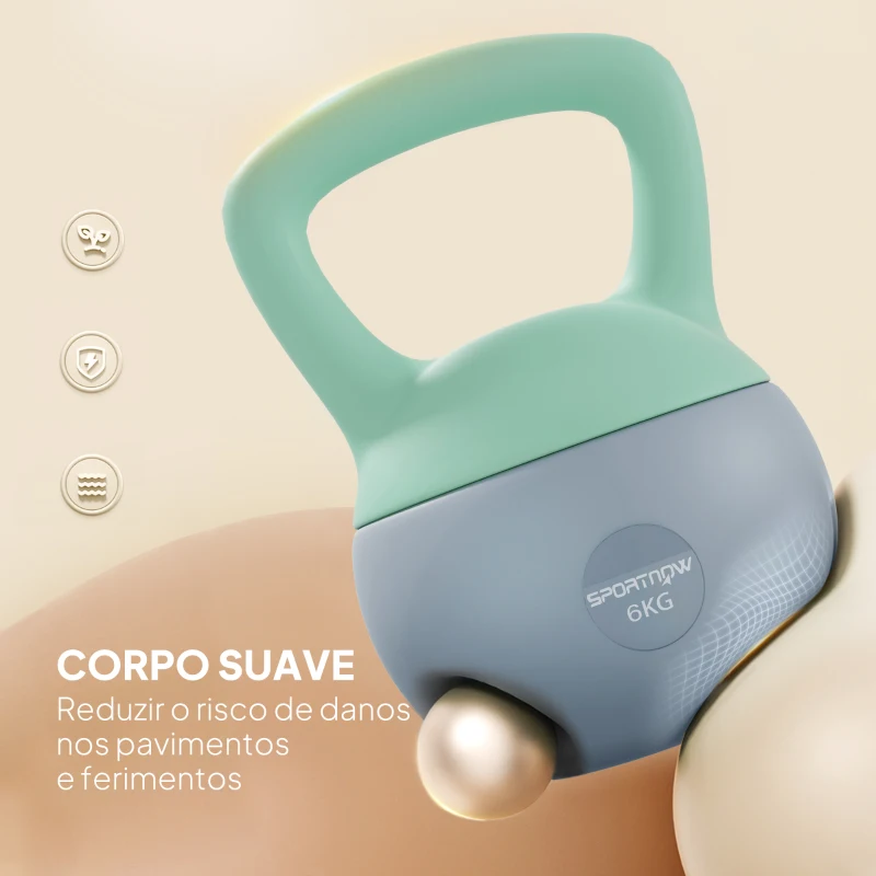 SPORTNOW Kettlebell de 6 kg Pesa Russa Preenchida de Areia Metálica e Alça Antiderrapante para Treino em Casa Ginásio 19x19x28 cm Cinzento