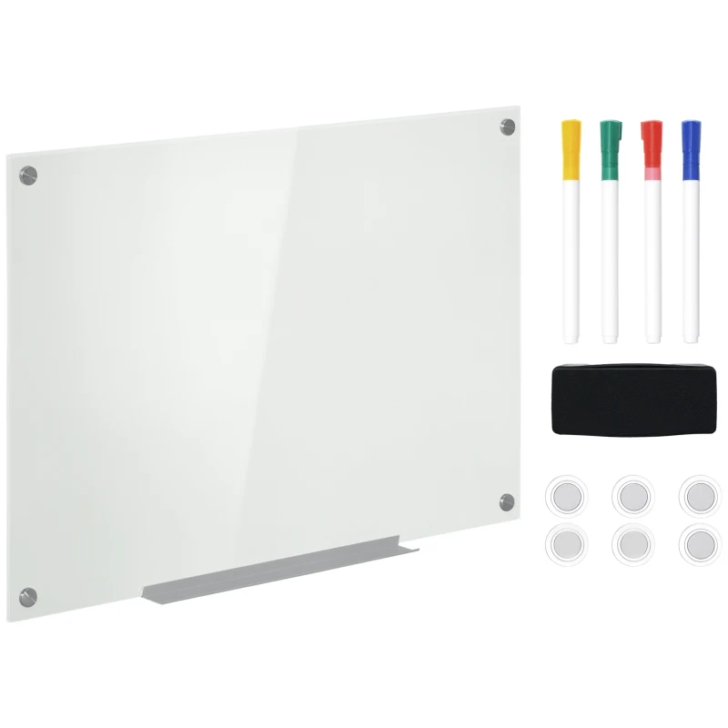 Vinsetto Tablă albă din sticlă și aluminiu cu 4 markere colorate și burete ștergător, 90x60x0,4 cm