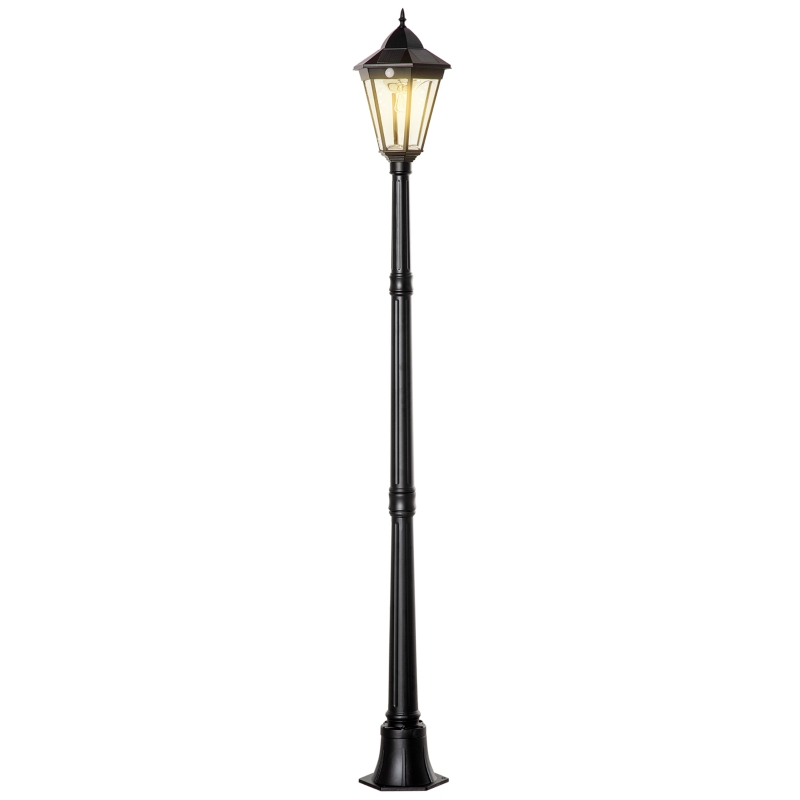 Outsunny Lampă Solară de Grădină cu Lumină LED și Senzor de Mișcare, Aluminiu și Sticlă, 22x22x196 cm, Negru