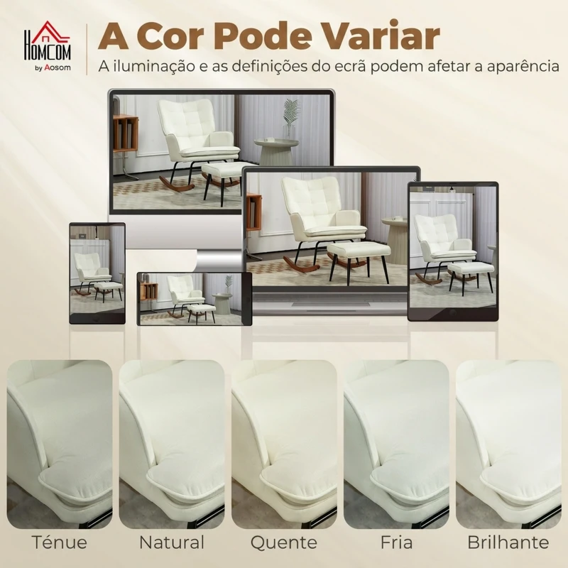 HOMCOM Conjunto de Poltrona Baloiço com Apoio para os Pés Poltrona Relax com Almofada Acolchoada e Anti-Tombo 64x89x90 cm Bege