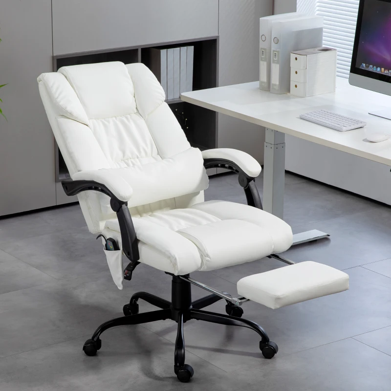 Vinsetto Cadeira de Escritório com Massagem de 6 Pontos Encosto Alto Reclinável Apoio para Pés e Controlo Remoto 66x75x112-122 cm Branco