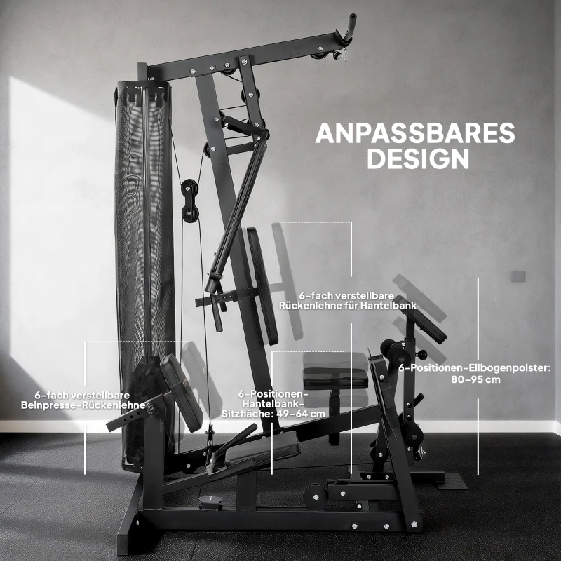 SPORTNOW Kraftstation Fitnessstation mit Latzug Butterflystange 65kg Gewichten Seil bis zu 120kg