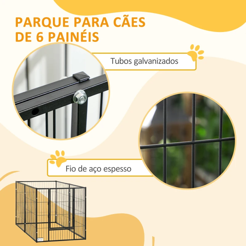 PawHut Parque para Cães de 6 Painéis com Largura Ajustável e Estrutura de Aço 82,5-150x79x81 cm Preto