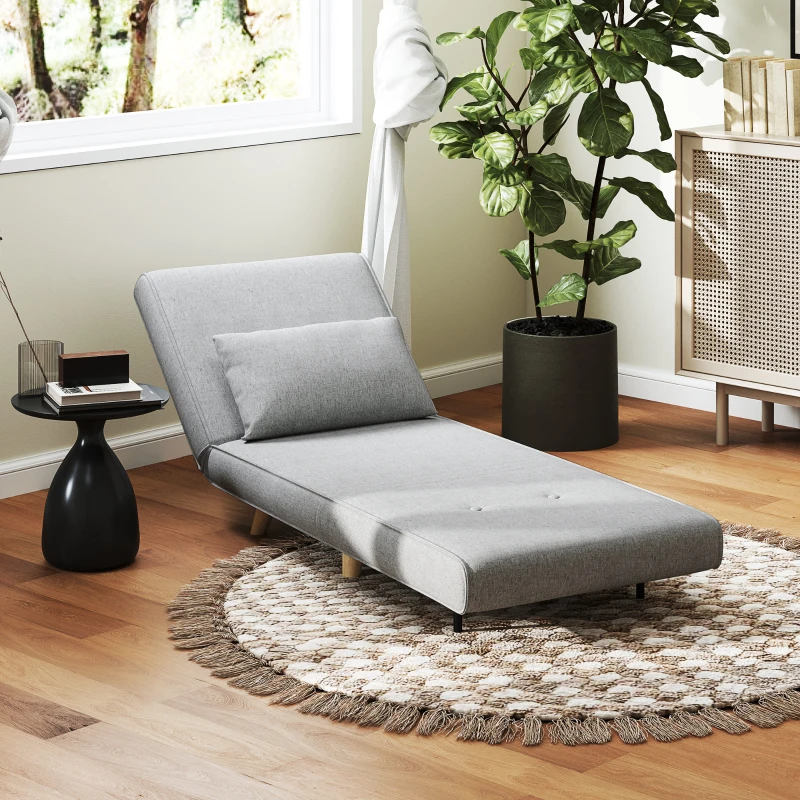 HOMCOM Poltrona 2 em 1 Sofá Cama Individual Dobrável com Encosto Ajustável e Almofada Carga 150 kg 72x78x79 cm Cinza