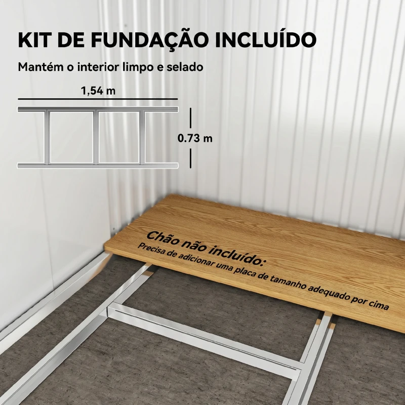 Outsunny Abrigo de Jardim Exterior 2 m² 195x122x181,5 cm Abrigo Metálico com Base SEM CHÃO 2 Portas de Correr Janelas Cinza Claro
