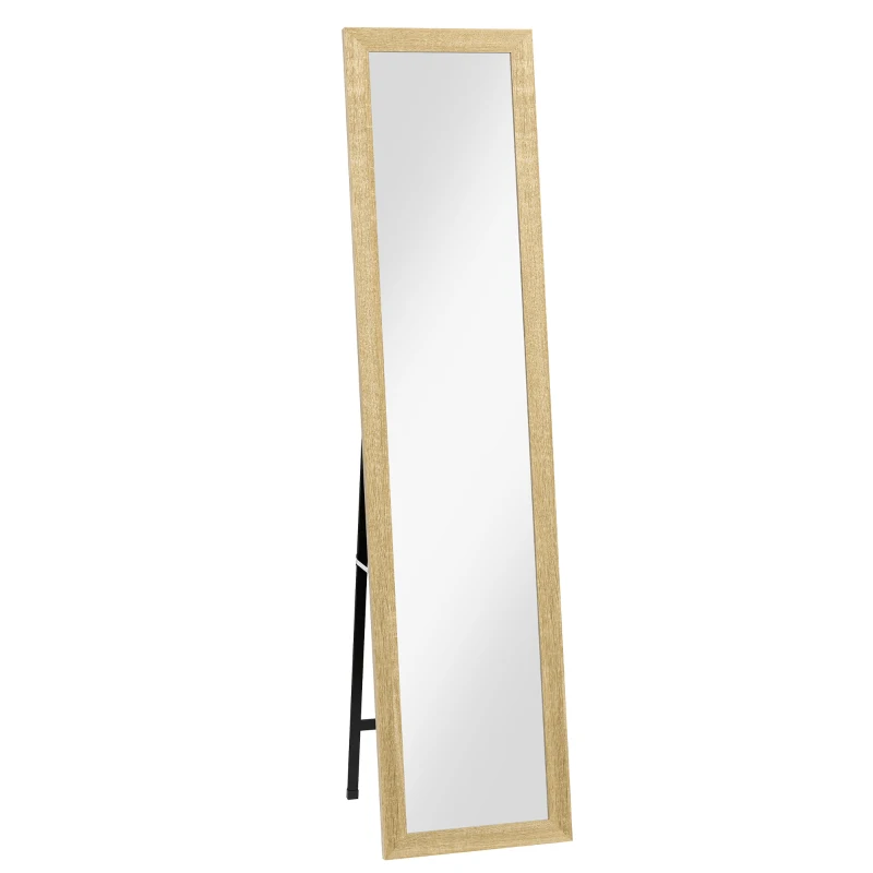 HOMCOM Miroir sur pied mural ou à poser rectangulaire avec cadre en bois pour salon chambre à coucher 37 x 155 cm marron clair