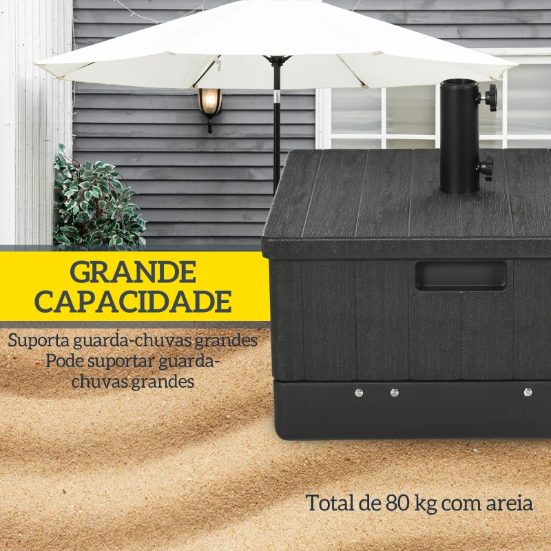 Outsunny Base para Chapéu de Sol  Exterior 3 em 1 Mesa Auxiliar Vaso com Drenagem Recarregável com Areia 80 kg Preto