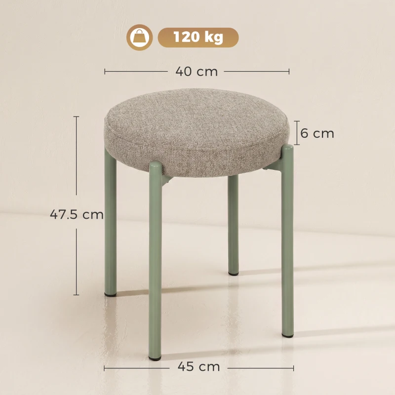 HOMCOM Set de 4 taburete empilabile rotunde cu șezut căptușit, fără spătar, economisitor de spațiu, 45 x 45 x 47,5 cm, Maro deschis