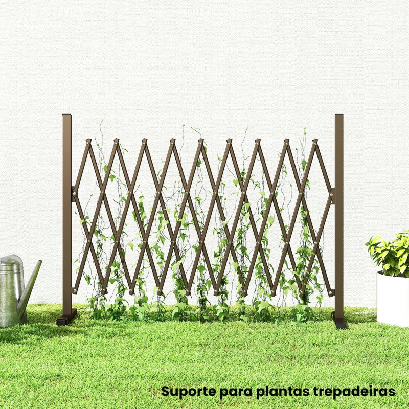 Outsunny Cerca de Jardim em Liga de Alumínio Barreira de Exterior Extensível Cerca de Jardim Metálica 250x31x103,5 cm Marrom