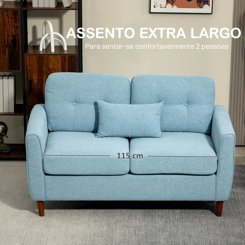 HOMCOM Sofá de 2 Lugares para Sala com Apoio de Braços Almofadas e Assento Acolchoado Capa de Almofada Lavável 140x78x83 cm Azul Claro