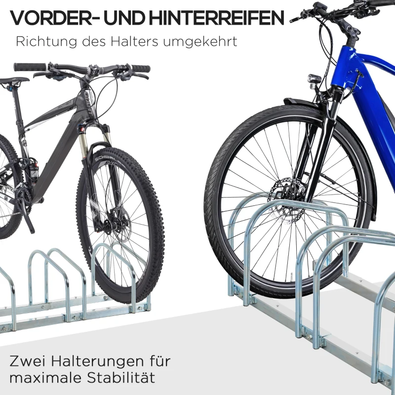 HOMCOM Fahrradständer Radständer Mehrfachständer Aufstellständer Fahrrad Ständer wetterfest langlebig Boden- und Wandmontage Stahl bis 6 Fahrräder Silber 179 x 33 x 27 cm
