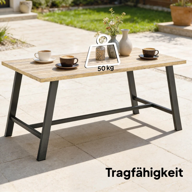 Outsunny Outdoor-Couchtisch, rechteckiger Metall-Beistelltisch mit Tischplatte in Holzoptik, 100 x 55 cm, Braun