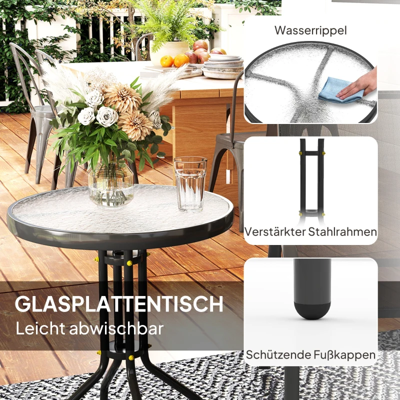 Outsunny Bistro-Set 3-teilig Wetterfest Gartenmöbel Set mit Glastisch Stapelbare Gartenstühlen Schwarz