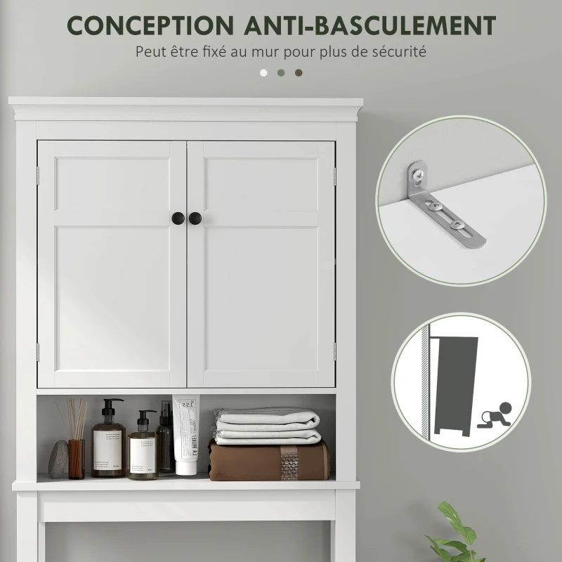 HOMCOM Meuble WC dessus de toilette meuble machine à laver meuble salle de bain placard 2 portes étagères réglables blanc