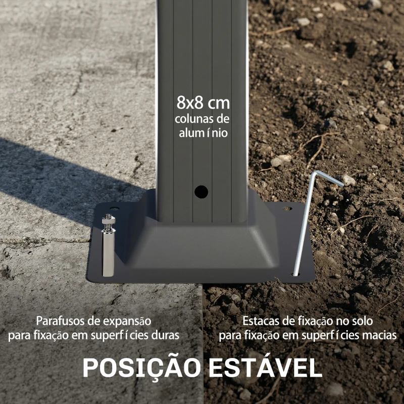 Outsunny Pérgola de Jardim 3x3,8 m com Toldo Corrediço Ajustável a 90° Manivela, Estrutura de Alumínio e Aço UPF50+ Bege