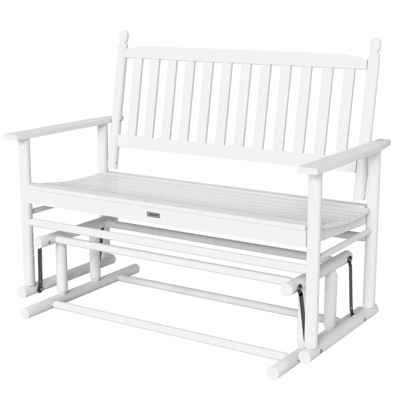 Outsunny Banco Baloiço de Jardim de 2 Lugares Banco Baloiço de Madeira com Apoio para os Braços e Encosto de Ripas para Terraço Exterior Carga 250kg 125x68,5x102cm Branco