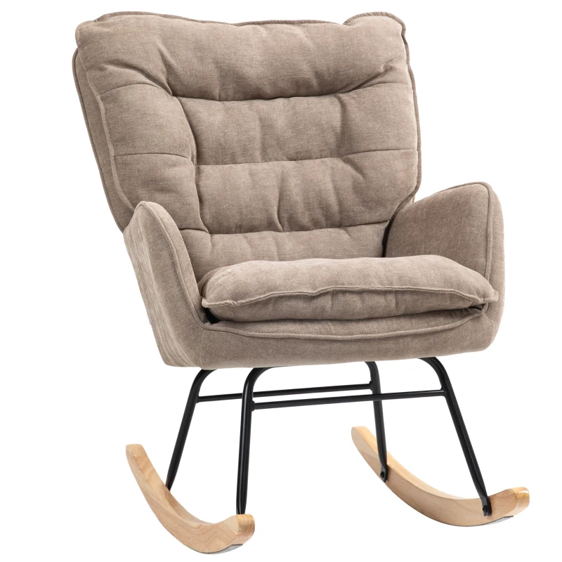 HOMCOM Poltrona de Baloiço Moderna Estofada em Chenilha Poltrona de Lactância com Encosto Largo 71x98,5x97 cm Castanho