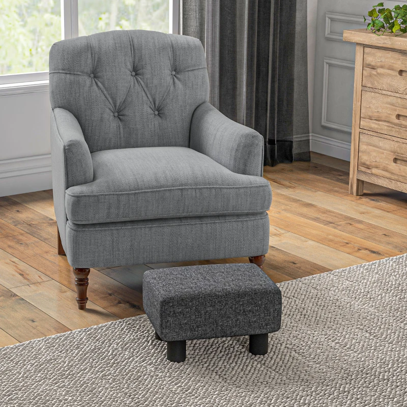 HOMCOM Fußhocker, Sitzhocker mit leinenartigem Stoffbezug, Schaumstoff-Füllung, Kunststoffbeine, für verschiedene Räume, Grau