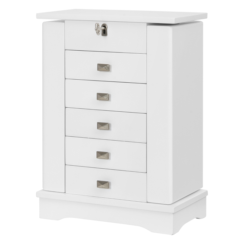 HOMCOM Schmuckkästchen Schmuckschrank, Schmuckkommode mit Spiegel, Aufbewahrungsschrank mit Schubladen Schmuckschatulle mit Griff, Weiß, 25x14x34,5cm
