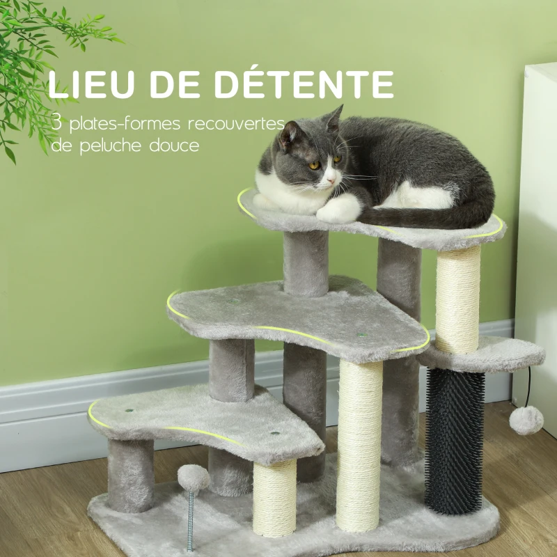 PawHut Arbre à chat tour à griffer hauteur de 50 cm avec plates-formes en peluche balles pour chat de moins de 5 kg gris clair